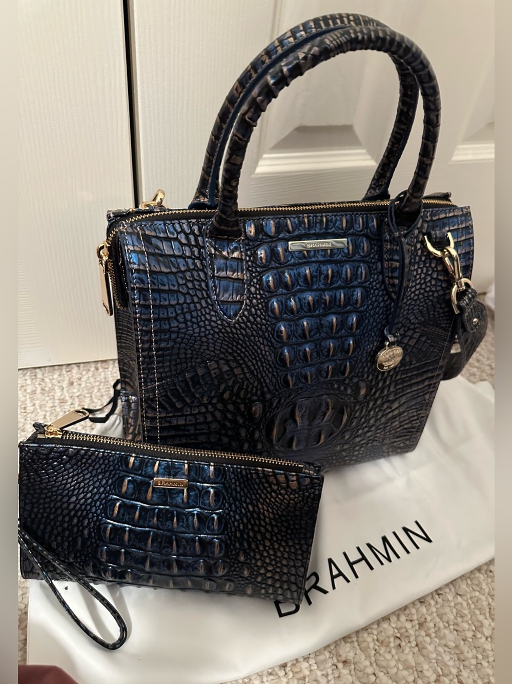 Brahmin Large Caroline Lazuli Blue Croc-Embossed Satchel - Picture 9 of 9